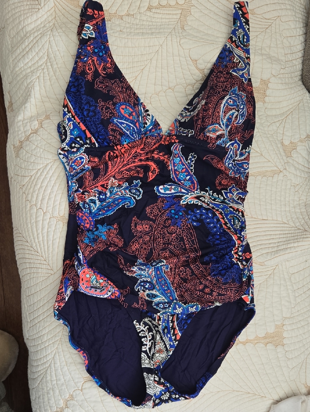 Tommy Bahama  Paisley One-Piece Swimsuit in Navy, Coral and Blue Sz 10